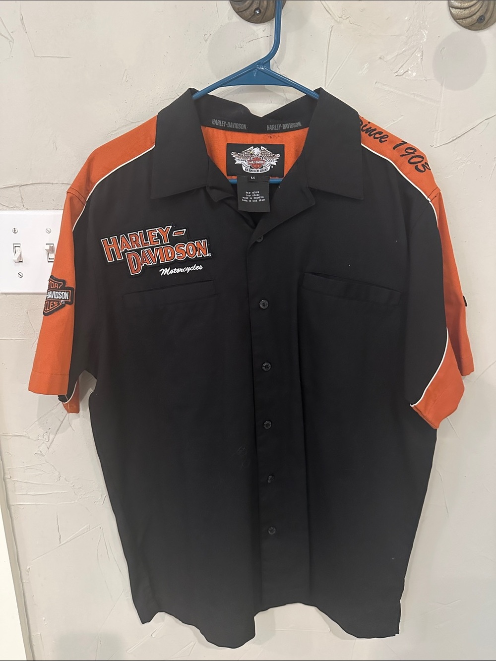 Harley-Davidson Black and Orange Short Sleeve Button-Down Shirt